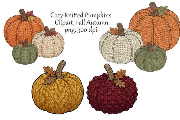 Download Cozy Knitted Autumn Pumpkins Clipart PNG - Premium Resources