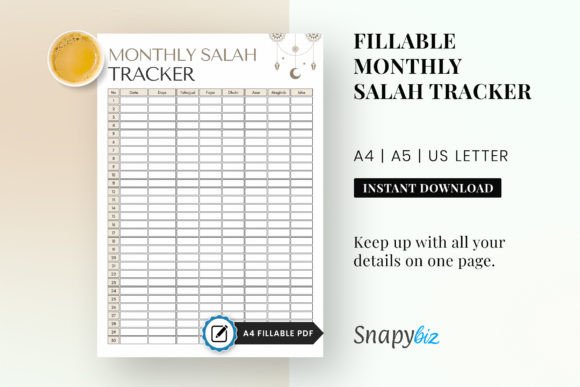 Download Monthly Salah Printable Planner PDF - Printable planner pdf Collection