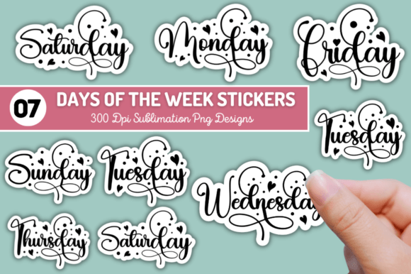 Download Days of the Week Script  Stickers Bundle - Days of the week Collection