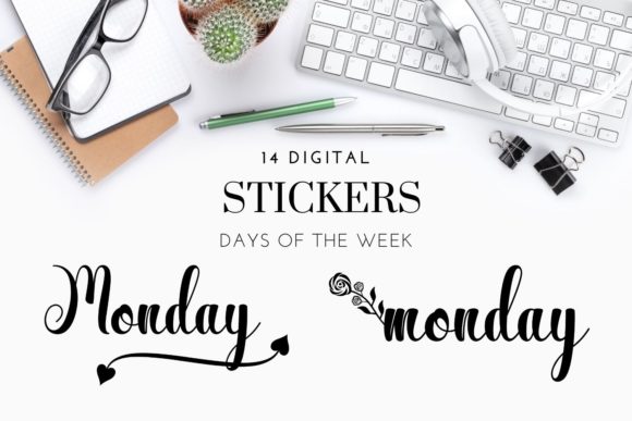 Download Black Days of the Week Script Stickers - Days of the week Collection