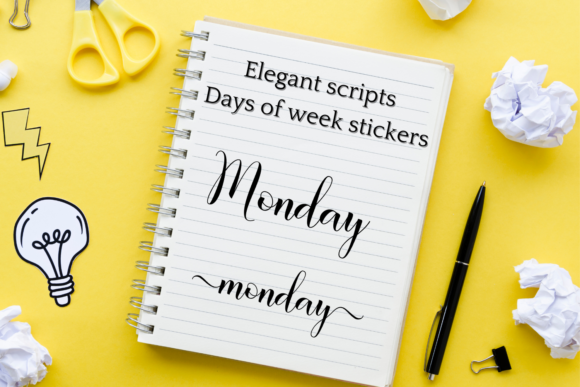 Download Black Days of the Week Script Stickers - Days of the week Collection