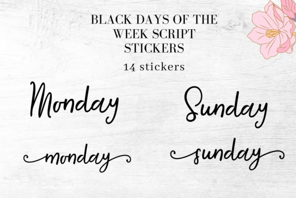 Download Black Days of the Week Script Stickers - Days of the week Collection