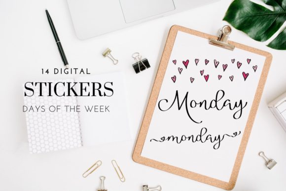 Download Black Days of the Week Script Stickers - Days of the week Collection