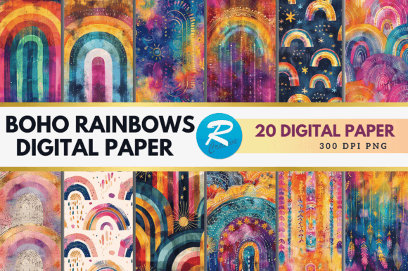 Download Boho Rainbows Digital Paper Backgrounds - Backgrounds Collection